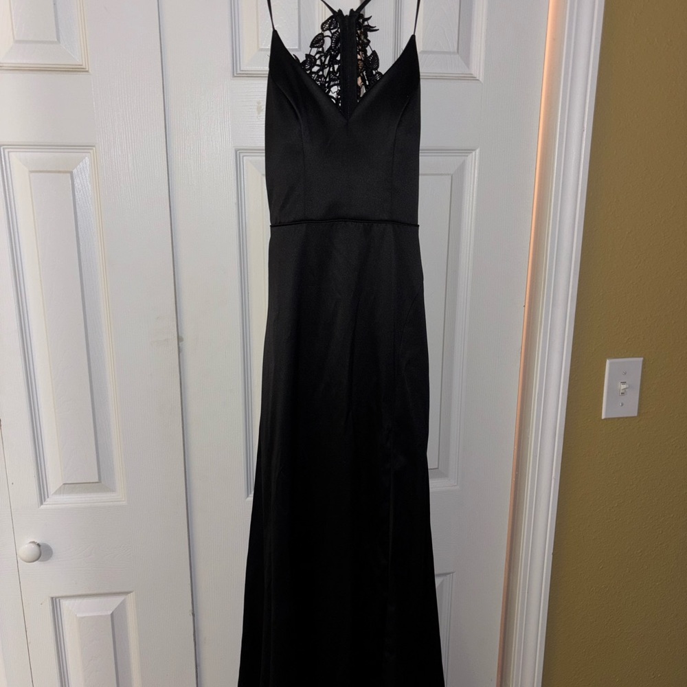 Sequin Hearts Black Backless Dress with Lace Detail